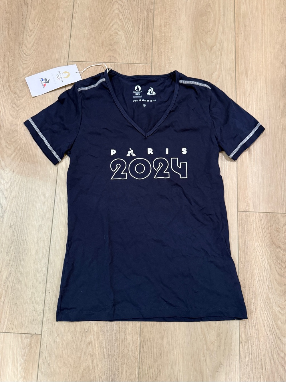 Paris Olympics 2024 Navy V-Neck Tee, XS, NWT